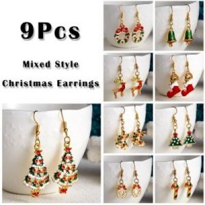 9pcs Christmas Hoop Earrings Alloy Earrings Set