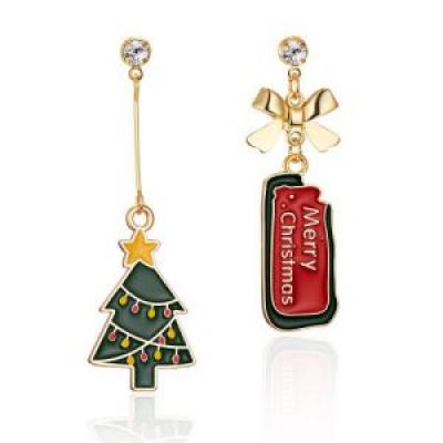 Christmas tree alloy oil pendant earrings Christmas Hook drop earrings jewelry  