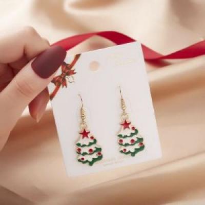 Christmas Tree alloy oil pendant earrings Christmas Hook drop earrings jewelry  